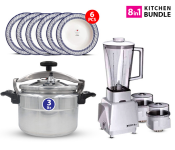 Bundle 1 PCs Set Refura 3 in 1 242 Blender and 300 Watts Grinder - White + 1 PCs Set 6pc Melamine Number 10 Dinner Round Plate Dish set - White and Blue + 1 PCs Set DLC PC103 Pressure Cooker 3L - Silver