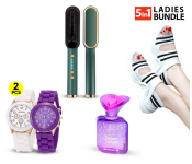 Bundle 1 PCs Set Professional Electric Hair Straightener Brush Heated Comb + 1 PCs Set Casual EU 36 Women Breathable Comfy Sandal Shoes - White + 1 PCs Set Geneva Silicone Band Woman Watch - Blue + 1 PCs Set Geneva Silicone Band Woman Watch - White + 1 PCs Set Dorall Collection Forever Twilight Eau De Toilette Natural Spray for Women - 100ml