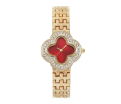 Stainless Steel Red Clover Dial Crystal Watches Luxury For Women 