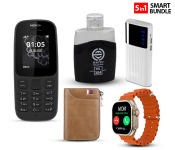 Bundle 1 PCs Set T500 Ultra Pro Clip USB Charging Smart Watch Ocean Band Loop Wrist Strap - Orange + 1 PCs Set Nokia 105 Dual Sim Mobile Phone - Black (Refurbished) + 1 PCs Set Macon Powerbank with Strong Light Real Capacity 20000mAH - White + 1 PCs Set Luxury Card Holder And Wallet Organizer - Brown + 1 PCs Set EMYC 304 25ml Gents Perfume