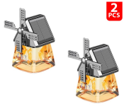 Bundle 2 PCs Set Windmill Solar Rotating Aroma Car Air Freshener Diffuser with Essential Liquid