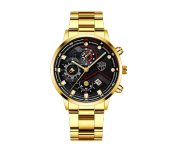Zinc Alloy Strap Business Date Round Dial Quartz Watch For Men - Gold