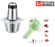 Bundle 1 PCs Set Generic Smart Glass Electric Materializer Grinder - Silver + 1 PCs Set Generic 4 In 1 Handheld Electric Vegetable Cutter Set - Green