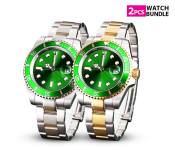 Bundle 1 PCs Set IIK Rotatable Bezel Sapphire Glass Stainless Steel Band Sport Quartz Wrist Watch for Men – Green and Gold + 1 PCs Set IIK Rotatable Bezel Sapphire Glass Stainless Steel Band Sport Quartz Wrist Watch for Men – Green and Silver