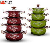 Bundle 1 PCs Set 8 pcs High Quality stainless steel cookware set - Red + 1 PCs Set 8 pcs High Quality stainless steel cookware set - Green