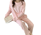 Autumn Winter Coral Fleece Home Wear Pajamas Suit For Women - Pink  - Similar Product Imag - ID 133626