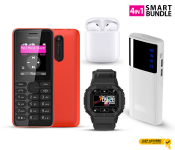 Bundle 1 PCs Set NOKIA 108 Mobile Phone - Refurbished + 1 PCs Set Macon Powerbank with Strong Light Real Capacity 20000mAH - White + 1 PCs Set GT FD69 Sports Fitness Tracker With Custom Dials Smart Watch - Black + 1 PCs Set inPods 12 Twin Bluetooth Headset - White