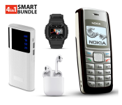 Bundle 1 PCs Set Nokia 1112 Refurbished Mobile Phone - Black + 1 PCs Set inPods 12 Twin Bluetooth Headset - White + 1 PCs Set Macon Powerbank with Strong Light Real Capacity 20000mAH - White + 1 PCs Set GT FD69 Sports Fitness Tracker With Custom Dials Smart Watch - Black