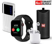 Bundle 1 PCs Set IWO 8 Sport Smart Watch - Black + 1 PCs Set TG 113 Portable Wireless Bluetooth Stereo High Bass Speaker - Assorted + 1 PCs Set inPods 12 Twin Bluetooth Headset - White + 1 PCs Set Macon Powerbank with Strong Light Real Capacity 20000mAH - White