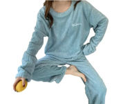 Autumn Winter Coral Fleece Home Wear Pajamas Suit For Women - Blue  - Similar Product Imag - ID 133630