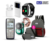 Bundle 1 PCs Set Macon Powerbank with Strong Light Real Capacity 20000mAH - White + 1 PCs Set JA-F- D20 1.3 inch Water resistant IPS Color Screen Smart Watch - Black + 1 PCs Set inPods 12 Twin Bluetooth Headset - White + 1 PCs Set Nokia 1112 Refurbished Mobile Phone - Black + 1 PCs Set Galaxy Unisex Set of 3 Pieces Business Laptop Backpack - Grey + 1 PCs Set Waterproof Electric Mini Shaver