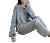 Autumn Winter Coral Fleece Home Wear Pajamas Suit For Women - Grey  - Similar Product Imag - ID 133628