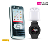 Bundle 1 PCs Set Nokia 6120 Classic Xpress Music Refurbished - Black + 1 PCs Set GT FD69 Sports Fitness Tracker With Custom Dials Smart Watch - Black + 1 PCs Set inPods 12 Twin Bluetooth Headset - White