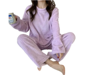 Autumn Winter Coral Fleece Home Wear Pajamas Suit For Women - Violet  - Similar Product Imag - ID 133627