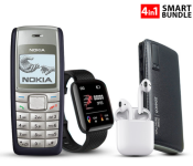 Bundle 1 PCs Set Nokia 1112 Refurbished Mobile Phone - Black + 1 PCs Set inPods 12 Twin Bluetooth Headset - White + 1 PCs Set D13 Smart Watch with Heart Rate Monitor - Black + 1 PCs Set Demaco Super Power Bank 20000mAh - Black
