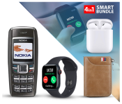Bundle 1 PCs Set Nokia 1600 Refurbished Mobile Phone + 1 PCs Set T800 Smart Watch Music Bluetooth Call 1.44 Inch Full Touch Screen - Black + 1 PCs Set inPods 12 Twin Bluetooth Headset - White + 1 PCs Set Luxury Card Holder And Wallet Organizer - Assorted Color