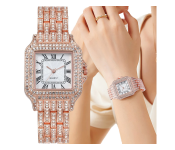 Luxury Women Watch Full Rhinestone Ladies Wrist Watch Relogio Feminino - Rose Gold