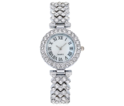 Lady Elegant Small Dial Quartz Watch with Diamond Bracelet Watch Set Dress Wrist Watches - Silver Front View - ID 133965