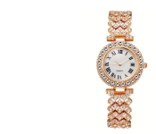 Lady Elegant Small Dial Quartz Watch with Diamond Bracelet Watch Set Dress Wrist Watches - Rose Gold Front View - ID 133964