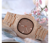 Luxury Quartz Watch with High Quality Cubic Imprint Cut Stone for Women - Rose Gold Front View - ID 133969