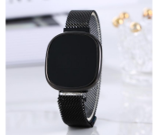 Digital Luxury Metal Electronic LED Wristwatch Fashion Simple Ladies Mesh Strap Watch - Black