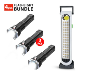 Bundle 3 PCs Set Generic 4 in 1 USB Rechargeable Multi-Function LED Flashlight Waterproof Magnet Car Safety Hammer Emergency Rescue Tool - Black + 1 PCs Set Generic Solar Charging 5 Gear 45 Led light Power Bank Emergency light 