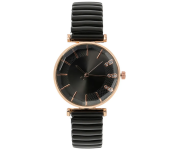 Treasure Simple Ladies Quartz Watch Casual Stainless Steel Elastic Stretch Strap - Black 