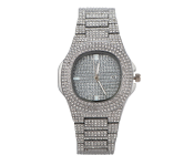 Luxury Quartz Watch with High Quality Cubic Imprint Cut Stone for Women - Silver  Front View - ID 133968