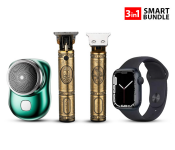 Bundle 1 PCs Set Vkarh Retro Rechargeable Cordless Hair Clipper for Men- Gold + 1 PCs Set Waterproof Electric Mini Shaver + 1 PCs Set Series 7 T200 Plus Smartwatch Fit Pro - Black