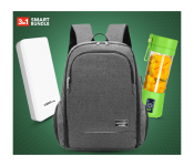 Bundle 1 PCs Set Microdigit MD022LB Anti Theft Backpacks Business Travel Bag- Grey + 1 PCs Set Portable Rechargeable Juice Blender with 6 Stainless Steel Blade - Green + 1 PCs Set Demaco Super Power Bank 20000mAh - White