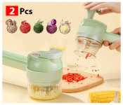 Bundle 2 PCs Set Generic 4 In 1 Handheld Electric Vegetable Cutter Set - Green