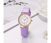 Luxury Casual Leather Simple Dress Quartz Ladies Wristwatch - Violet 