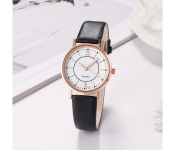 Luxury Casual Leather Simple Dress Quartz Ladies Wristwatch - Black