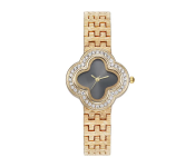 Stainless Steel Black Clover Dial Crystal Watches Luxury For Women