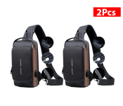 Bundle 2 PCs Set Anti theft Crossbody Sling bag for Men Women, Waterproof Leather Chest with USB Charging Port 