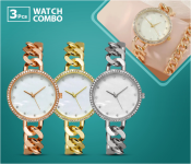Bundle 1 PCs Set Ladies Elegant Fashion Quartz Wristwatch - Rose Gold + 1 PCs Set Ladies Elegant Fashion Quartz Wristwatch - Gold + 1 PCs Set Ladies Elegant Fashion Quartz Wristwatch - Silver