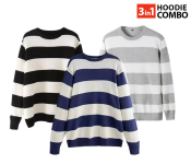 Bundle 1 PCs Set 6060 Womens Stripped Long Sleeve Hoodie - Black + 1 PCs Set 1010 Womens Stripped Long Sleeve Hoodie - Grey + 1 PCs Set 4040 Womens Stripped Long Sleeve Hoodie - Blue