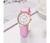 Luxury Casual Leather Simple Dress Quartz Ladies Wristwatch - Pink 