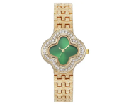 Stainless Steel Green Clover Dial Crystal Watches Luxury For Women