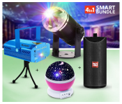 Bundle 1 PCs Set Magic Dream Rotating Projection Lamp JA043 + 1 PCs Set TG 113 Portable Wireless Bluetooth Stereo High Bass Speaker - Assorted + 1 PCs Set Generic Medium Size DLC Mini Stage Light - Black + 1 PCs Set 6 in 1 LED 7 Colors Sound Activated Laser Light - Light Blue