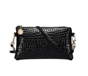 Leather Crocodile Pattern Handbag For Women - Black