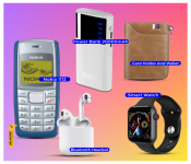 Bundle 1 PCs Set Nokia 1112 Refurbished Mobile Phone - Blue + 1 PCs Set inPods 12 Twin Bluetooth Headset - White + 1 PCs Set T800 Smart Watch Music Bluetooth Call 1.44 Inch Full Touch Screen - Black + 1 PCs Set Luxury Card Holder And Wallet Organizer - Assorted Color + 1 PCs Set Macon Powerbank with Strong Light Real Capacity 20000mAH - White