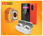 Bundle 1 PCs Set NOKIA 108 Mobile Refurbished Phone + 1 PCs Set D21 Series 8 Smart Watch Ultra - Orange + 1 PCs Set Ambie Sound Earcuffs 1:1 Ear Earring Wireless Bluetooth Earphones - White