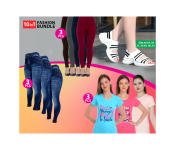 Bundle 3 PCs Set Mixed Print Design T-Shirt for Women + 3 PCs Set 3232 Women High Waist Full Length Thick Warm Cotton Knitted Long Leggings + 3 PCs Set Hot Shaper Skin-fit Leggings For Women Caresse Jeans Free Size- Blue + 1 PCs Set Casual EU 37 Women Breathable Comfy Sandal Shoes - White