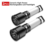 Bundle 2 PCs Set Generic High Power Led Flashlight Rechargeable Camping Lamp Lantern With Side Light Waterproof Outdoor Portable Light With Tail Hook