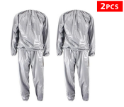 Bundle 2 PCs Set Golden Sauna Suit Slimming Weight Loss Suit Tear resistant Suitable for Running Gym Jogging CardioWeight Lifting Fitness Workout For Men Women - S