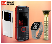 Bundle 1 PCs Set Nokia 5130 Xpress-Music Mobile Phone - Black (Refurbished) + 1 PCs Set Macon Powerbank with Strong Light Real Capacity 20000mAH - White + 1 PCs Set LED Wrist Watch for Unisex with Silicon Strap - Grey + 1 PCs Set Vkarh Retro Rechargeable Cordless Hair Clipper for Men- Gold