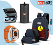 Bundle 1 PCs Set Galaxy Unisex Set of 3 Pieces Business Laptop Backpack - Blue + 1 PCs Set D21 Series 8 Smart Watch Ultra - Orange + 1 PCs Set M19 Digital Display TWS Mini Sports Headset With Charging Bin + 1 PCs Set TG 113 Portable Wireless Bluetooth Stereo High Bass Speaker - Assorted