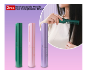 Bundle 2 PCs Set Portable Rechargeable Mobile Heat Comb Hair Straightener Brush 