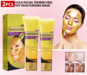 Bundle 2 PCs Set Gold Facial Tearing Peel off Moisturizing Mask, Whitening Pores Cleaning Face Caviar Mask Skin Care for All Skin Types, Remove Wrinkles Repair Skin Anti-aging Deep Cleaning Mask
